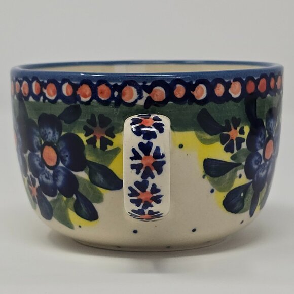 Ceramika Wiza Floral Polish Pottery Mug & Oval Snack Tray Saucer Set Hand Made - Picture 6 of 15